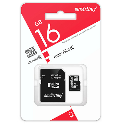 Micro SDHC Smartbuy 16GB Class 10 (с адаптером SD)LE фото